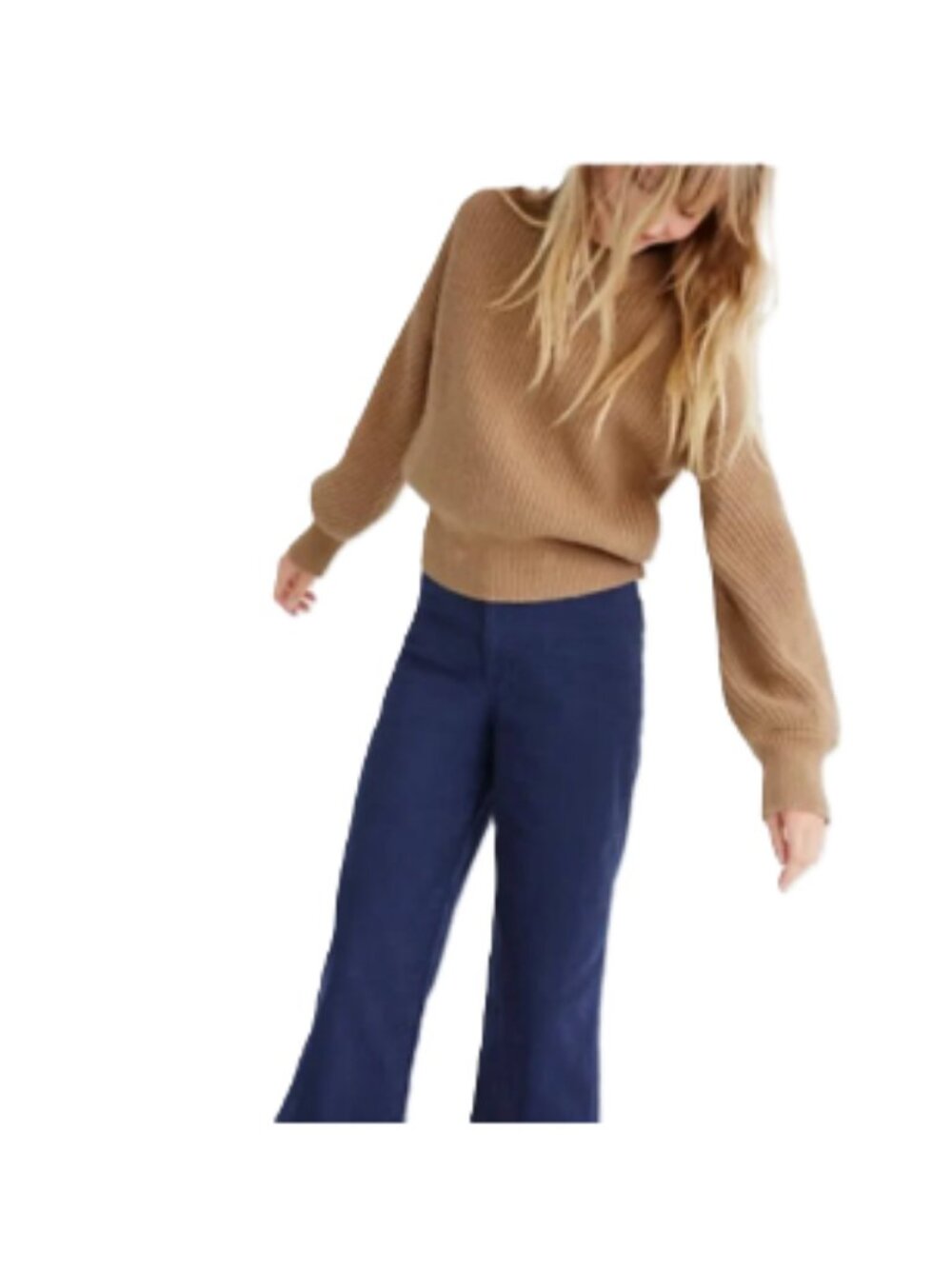 Madewell Size M Fairbanks Balloon Sleeve Sweater Beige Tan Wool Cotton Blend